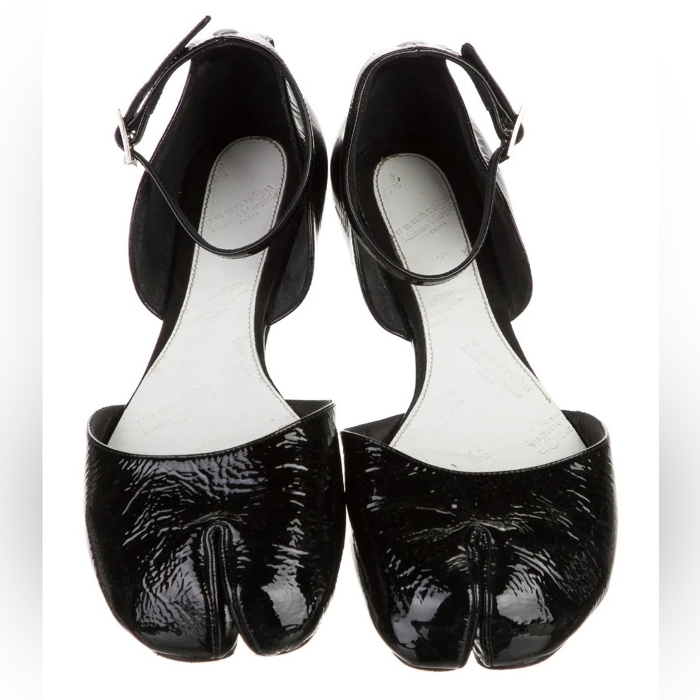 Maison Margiela Tabi Black Patent Leather Ankle Strap Flats